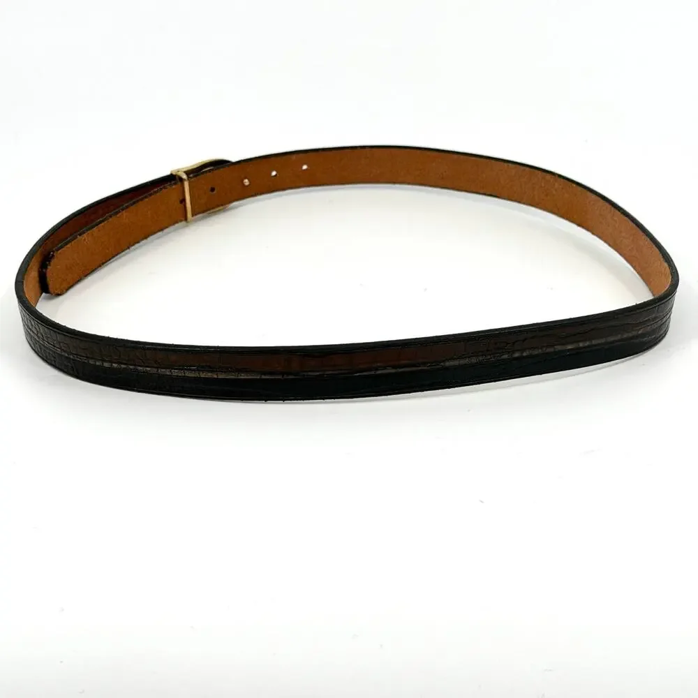 Vintage 80s Pierre Cardin Black Brown Croc Genuine Leather Belt